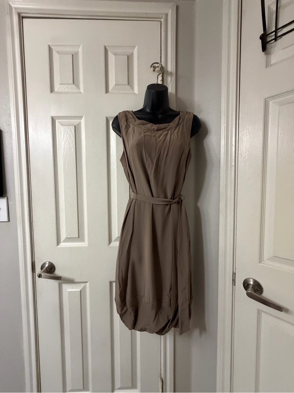 NWT J.Crew Silk Blend Draped Belted Balloon Hem Dress Taupe Size